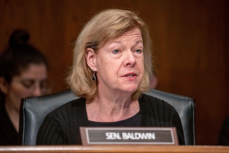 Sen. Tammy Baldwin (D-WI) speaks during a Senate Health, Education, Labor, and Pensions confirmation hearing for Julie Su to be the Labor secretary, on Capitol Hill, Thursday, April 20, 2023, in Washington. Rejani Raveendran, a 40-year-old college student and chair of the University of Wisconsin-Stevens Point College Republicans, planned to announce her candidacy for the 2024 election against Baldwin.