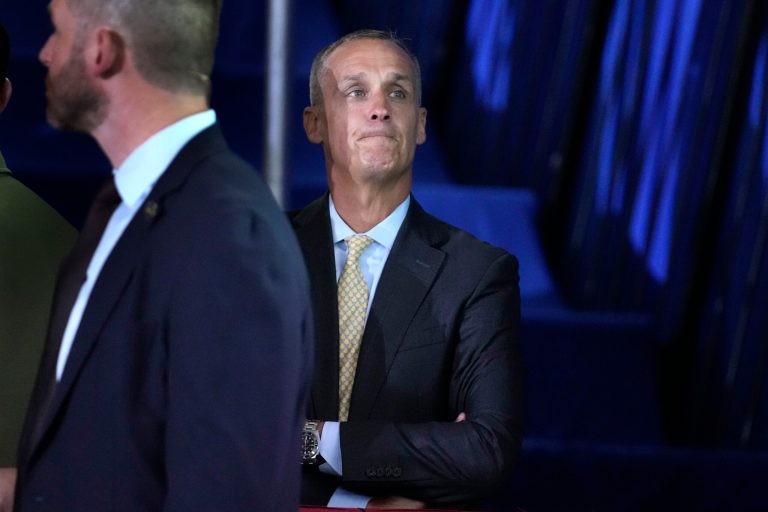 Corey R. Lewandowski attends a campaign rally with former President Donald Trump on Tuesday, Aug. 8, 2023, at Windham High School in Windham, New Hampshire.