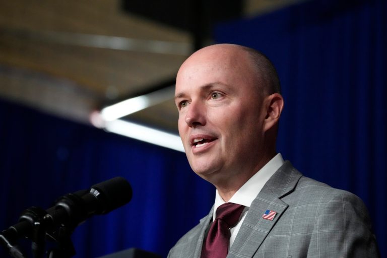Gov. Spencer Cox (R-UT) speaks at the George E. Wahlen Department of Veterans Affairs Medical Center, Thursday, Aug. 10, 2023, in Salt Lake City.