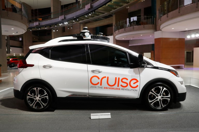 A Cruise AV, General Motor's autonomous electric Bolt EV in Detroit is displayed, Jan. 16, 2019.