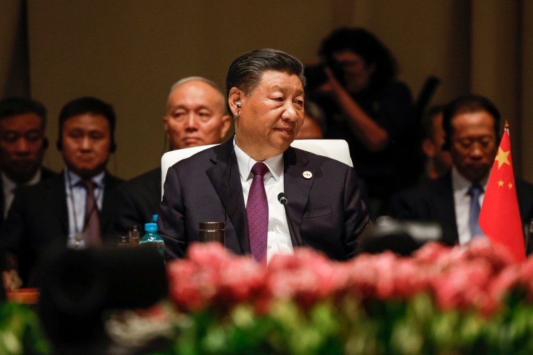 China's President Xi Jinping looks on at the plenary session during the 2023 BRICS Summit in Johannesburg, South Africa, Wednesday, Aug. 23, 2023. 