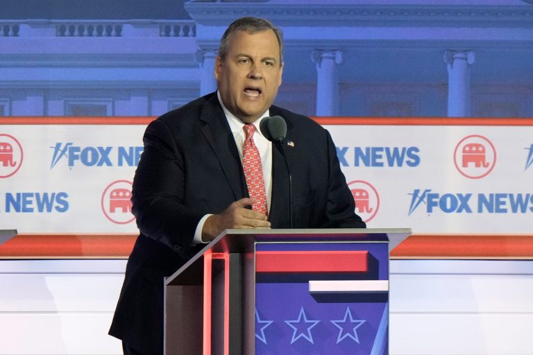 Former New Jersey Gov. Chris Christie speaks during a Republican presidential primary debate hosted by Fox News on Wednesday, Aug. 23, 2023, in Milwaukee.
