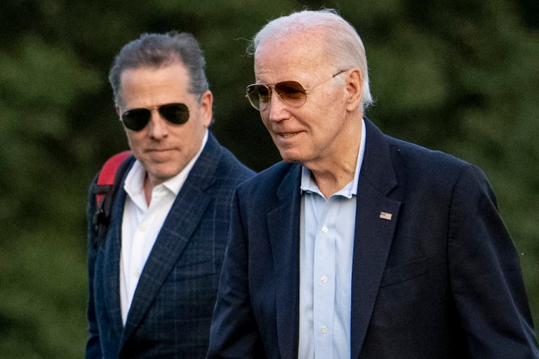 President Joe Biden and his son Hunter Biden arrive at Fort McNair, Sunday, June 25, 2023, in Washington.