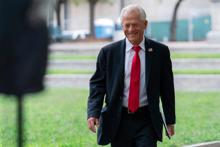 Former Trump White House trade adviser Peter Navarro arrives at a federal courthouse in Washington on Aug. 28, 2023. 