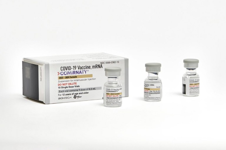 This photo provided by Pfizer in September 2023 shows single-dose vials of the company's updated COVID vaccine for adults. U.S. regulators have approved updated COVID-19 vaccines from Pfizer and Moderna, shots aimed at revving up protection this fall and winter. The Food and Drug Administration's decision on Monday, Sept. 11, 2023, is part of a shift to treat fall COVID-19 vaccine updates much like getting a yearly flu shot.