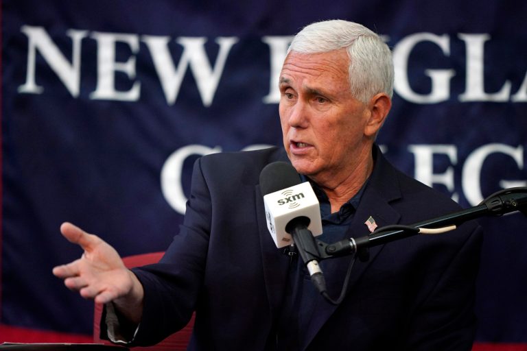 Republican presidential candidate former Vice President Mike Pence responds to a question during a town hall campaign event on Wednesday, Sept. 6, 2023, at New England College in Henniker, New Hampshire. 