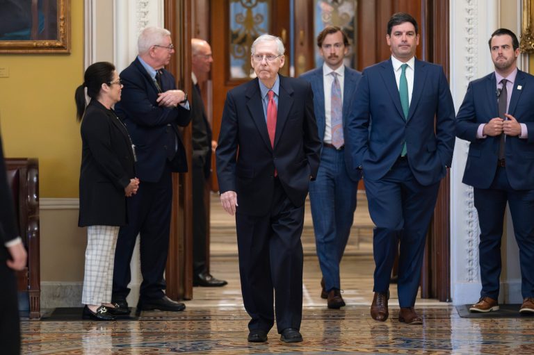 McConnell addresses health in first GOP senators meeting since freezing episode