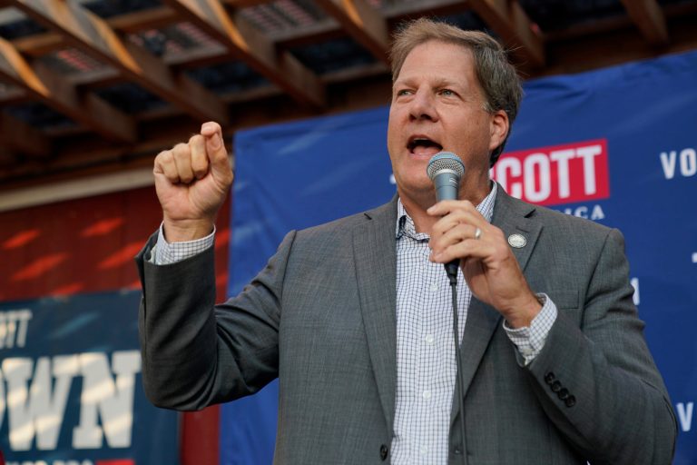 New Hampshire Gov. Chris Sununu speaks at a campaign event on Thursday, Sept. 7, 2023, in Rye, New Hampshire. Sununu stood by his state on Sept. 14 after the Democratic National Committee pushed the deadline to comply with the new Democratic nominating calendar.