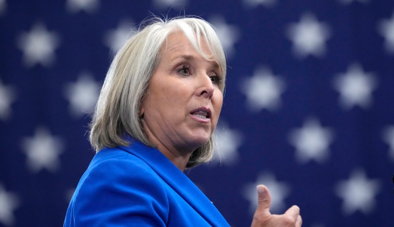 New Mexico Gov. Michelle Lujan Grisham speaks at the Arcosa Wind Towers, Aug. 9, 2023, in Belen, N.M. Grisham on Friday, Sept. 8, issued an emergency public health order that suspends the open and permitted concealed carry of firearms in Albuquerque for 30 days in the midst of a spate of gun violence.