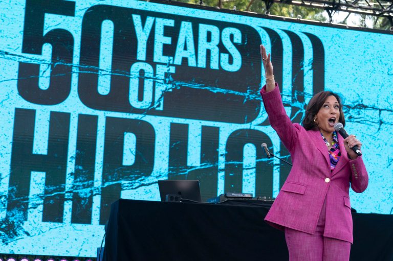 Kamala Harris celebrates hip-hop’s 50th anniversary by hosting star-studded party