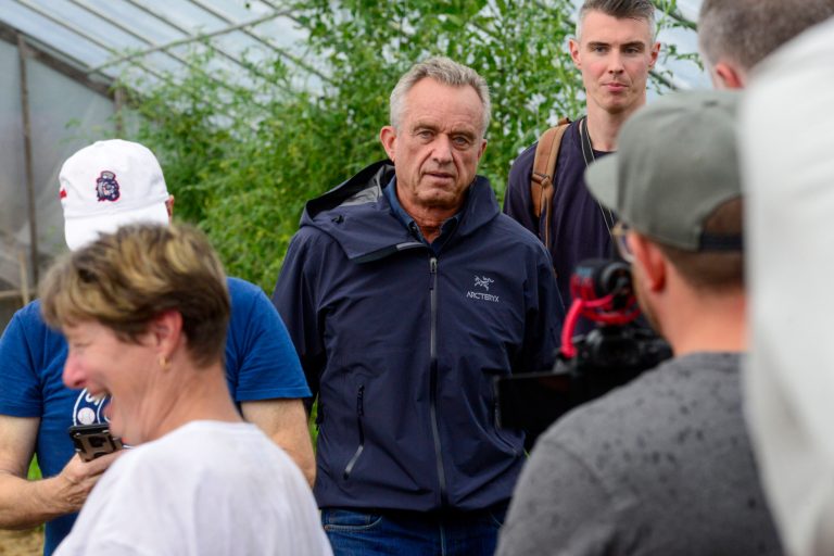 Democratic presidential candidate Robert F. Kennedy Jr. holds a 9/11 remembrance event at Abenaki Springs Farm in Walpole, New Hampshire, on Sept. 11, 2023. (Kristopher Radder/The Brattleboro Reformer via AP)