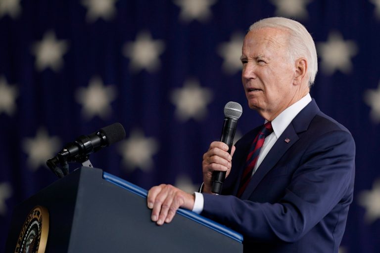 President Joe Biden speaks at Joint Base Elmendorf-Richardson to mark the anniversary of the Sept. 11 terrorist attacks, Monday, Sept. 11, 2023, in Anchorage, Alaska.