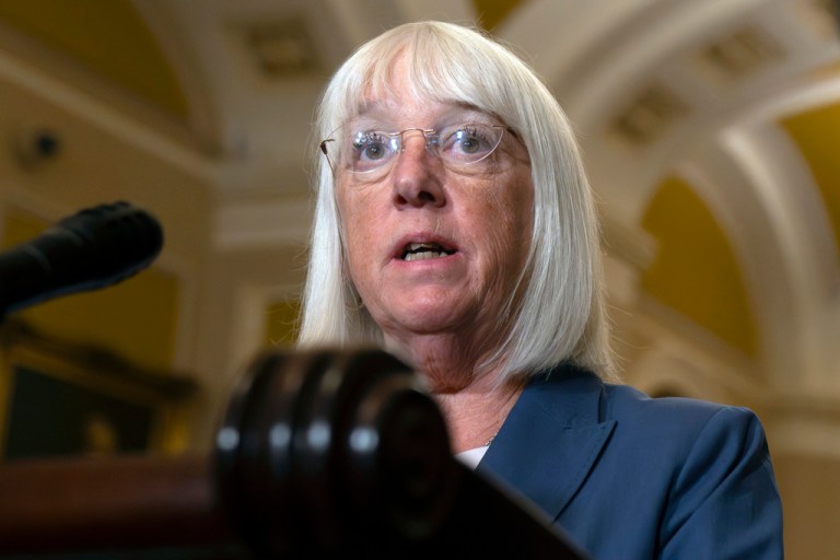 Sen. Patty Murray (D-WA) speaks during a media availability on Capitol Hill, Tuesday, Sept. 12, 2023.