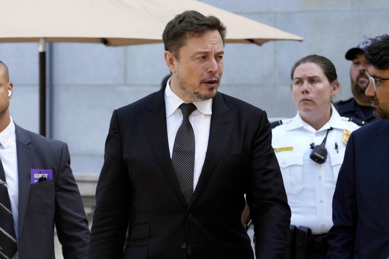 Elon Musk, CEO of X, the company formerly known as Twitter, departs from a closed-door gathering of leading tech CEOs to discuss the priorities and risks surrounding artificial intelligence and how it should be regulated, at Capitol Hill in Washington, Wednesday, Sept. 13, 2023.