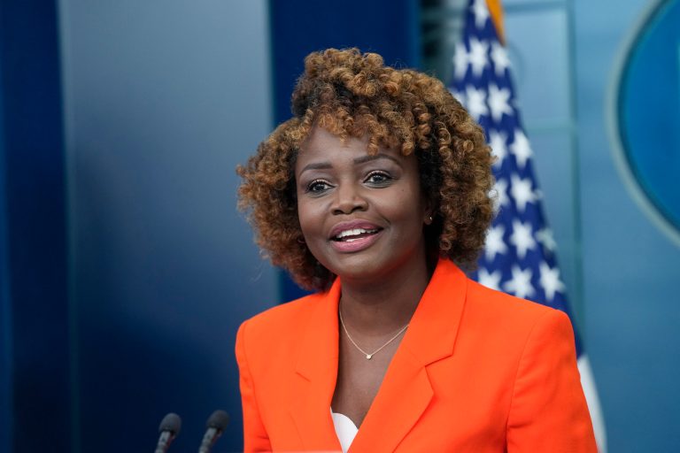 White House press secretary Karine Jean-Pierre speaks during the daily briefing at the White House in Washington, Wednesday, Sept. 13, 2023.