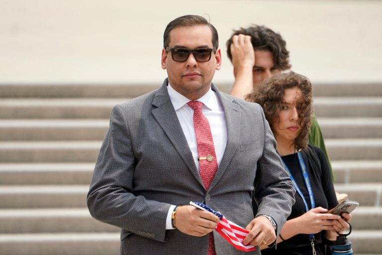 Rep. George Santos (R-NY) departs federal court, June 30, 2023, in Central Islip, N.Y.