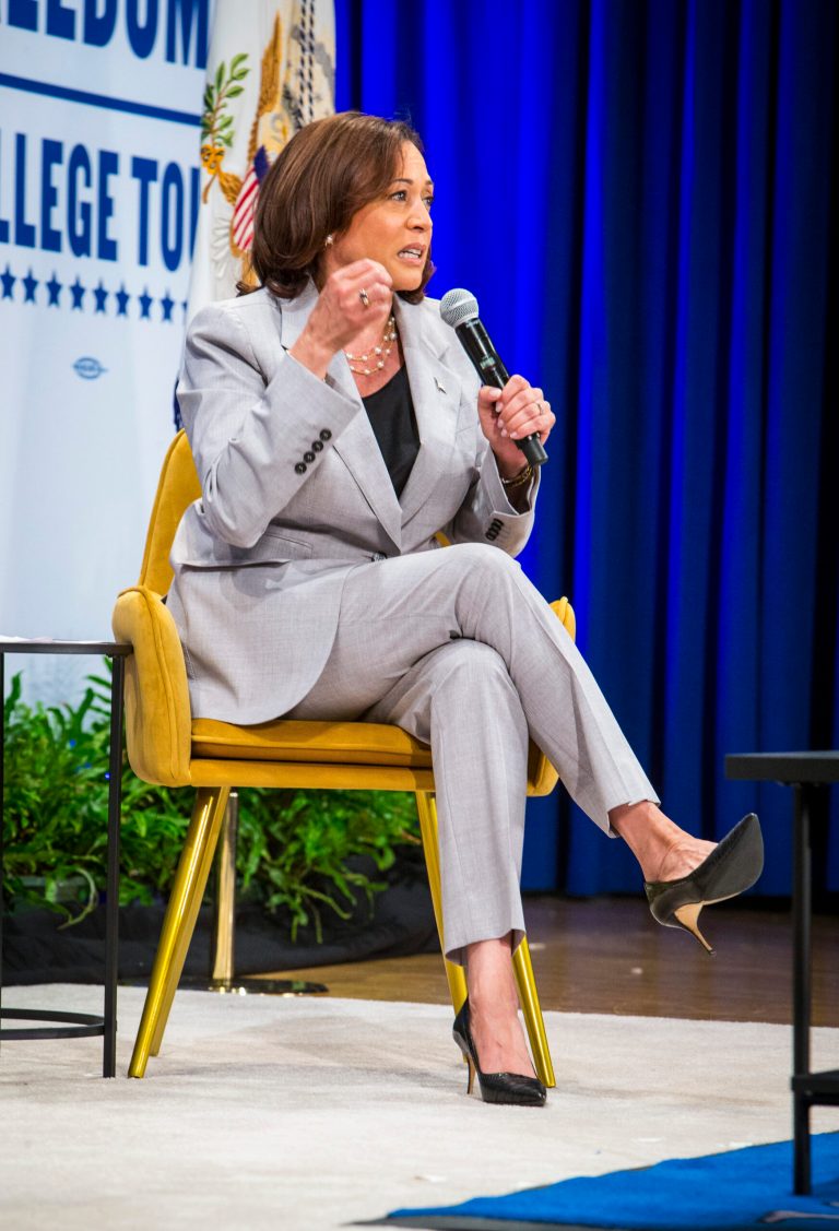 Vice President Kamala Harris speaks at Hampton University on Thursday, Sept. 14, 2023, in Hampton, Virginia.