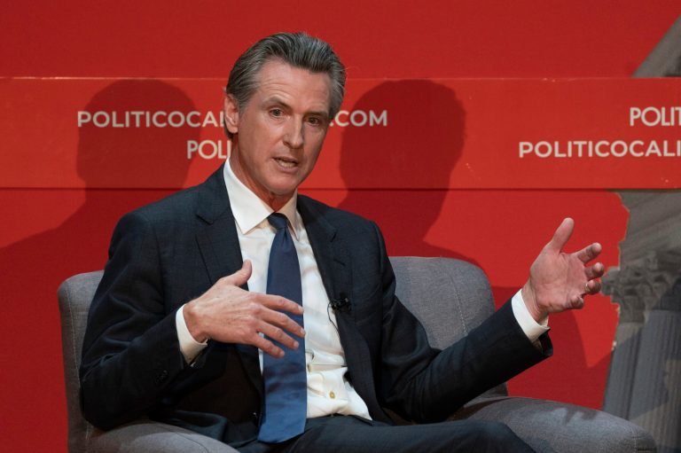 California Gov. Gavin Newsom during an interview with Politico in Sacramento, Calif., Tuesday, Sept.12, 2023.