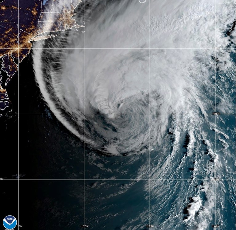 This Friday, Sept. 15, 2023, 7:10â¯a.m. EDT satellite image provided by the National Oceanic and Atmospheric Administration shows Hurricane Lee in the Atlantic Ocean. 