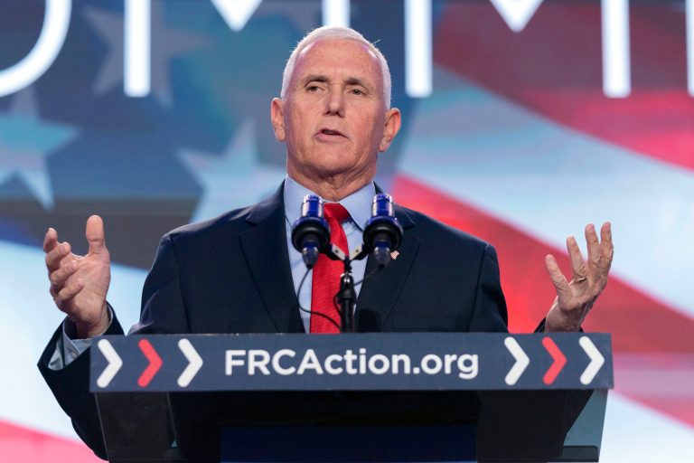 Pence says Trump ‘walked away from American leadership’ while likening several of his policies to Biden