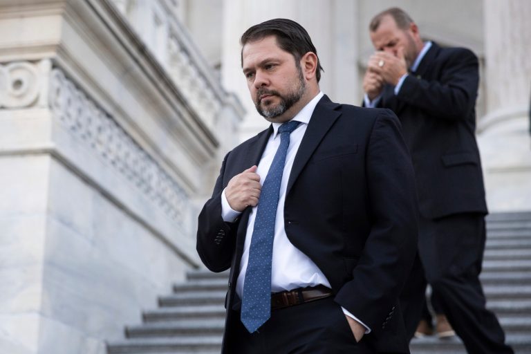 Rep. Ruben Gallego (D-AZ) departs the U.S. Capitol on Sept. 18, 2023.