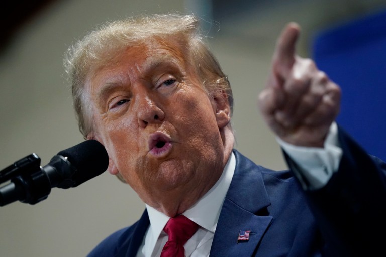 Former President Donald Trump speaks during a commit to caucus rally, Wednesday, Sept. 20, 2023, in Maquoketa, Iowa. 
