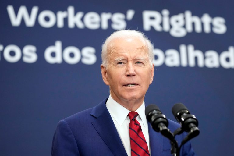 President Joe Biden speaks as he and Brazil's President Luiz Inacio Lula da Silva announce the launch of a partnership for workers' rights during a meeting in New York, Wednesday, Sept. 20, 2023.