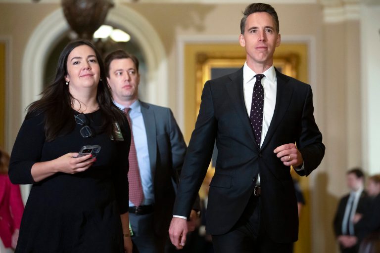 Sen. Josh Hawley (R-MO) walks on Capitol Hill on Thursday, Sept. 21, 2023, in Washington.