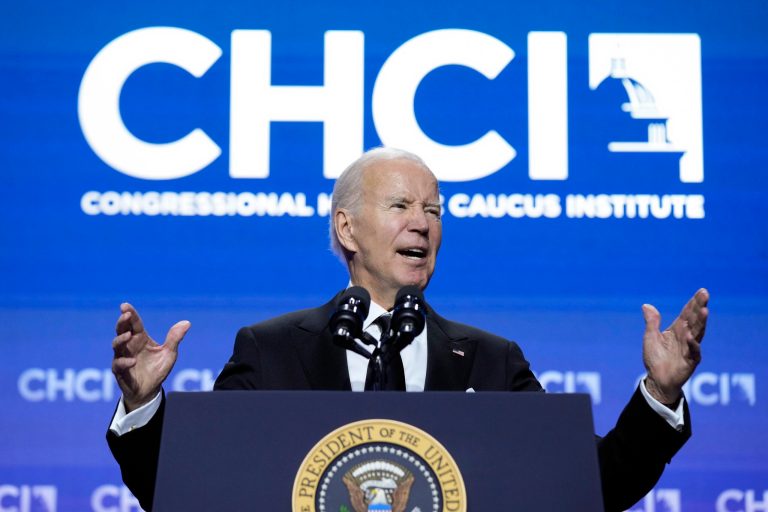 President Joe Biden speaks at the Congressional Hispanic Caucus Institute's 46th annual awards gala, Thursday, Sept. 21, 2023, in Washington. Biden issued a veto threat against a bill on funding the Department of Homeland Security on Friday, Sept. 22.
