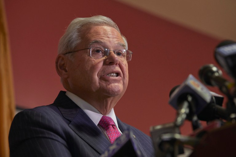Sen. Bob Menendez speaks during a press conference on Monday, Sept. 25, 2023, in Union City, N.J. Menendez defiantly pushed back against federal corruption charges, saying cash authorities found in his home was from his savings account and was on hand for emergencies, and wasn't bribe proceeds.
