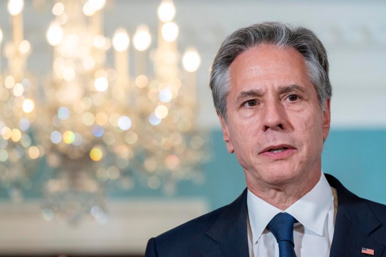 Secretary of State Antony Blinken speaks while meeting with Marshall Islands Foreign Affairs and Trade Minister Jack Ading, Palau's President Surangel Whipps Jr., and Micronesia's President Wesley Simina, Tuesday, Sept. 26, 2023, at the State Department in Washington.