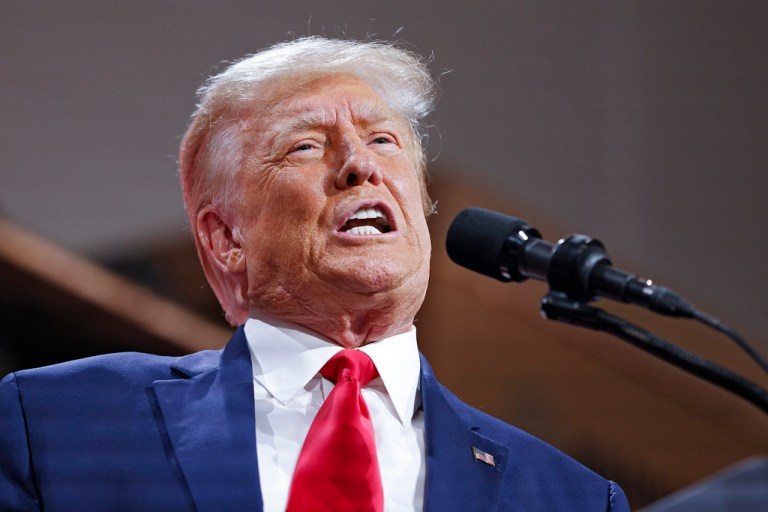 Former President Donald Trump speaks in Clinton Township, Michigan, Wednesday, Sept. 27, 2023.