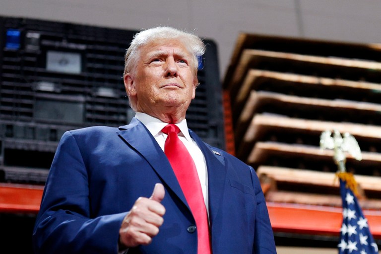 Former President Donald Trump speaks in Clinton Township, Michigan, Wednesday, Sept. 27, 2023.