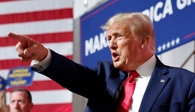 Former President Donald Trump speaks in Clinton Township, Mich., Wednesday, Sept. 27, 2023.