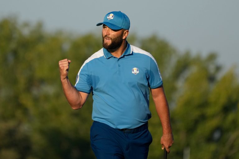 Jon Rahm at the Ryder Cup golf tournament at the Marco Simone Golf Club in Guidonia Montecelio, Italy, Friday, Sept. 29, 2023.