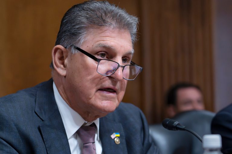 Sen. Joe Manchin (D-WA), chairman of the Senate Energy and Natural Resources Committee, speaks during a committee hearing, on May 2, 2023, on Capitol Hill in Washington. 