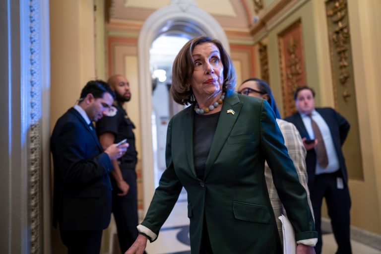 Former House Speaker Nancy Pelosi (D-CA) arrives at the House chamber at the Capitol in Washington, Saturday, Sept. 30, 2023.