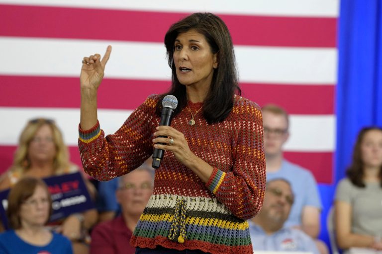 Republican presidential hopeful and former South Carolina Gov. Nikki Haley speaks at a campaign event on Saturday, Sept. 30, 2023, in Clive, Iowa.