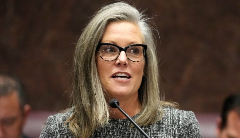 Gov. Katie Hobbs (D-AZ) speaks as she gives the State of the State address on Jan. 9, 2023, at the Arizona Capitol in Phoenix. 