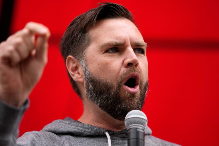 Sen. J.D. Vance (R-OH) speaks during the Ohio March for Life rally at the Ohio State House in Columbus, Ohio, Friday, Oct. 6, 2023.