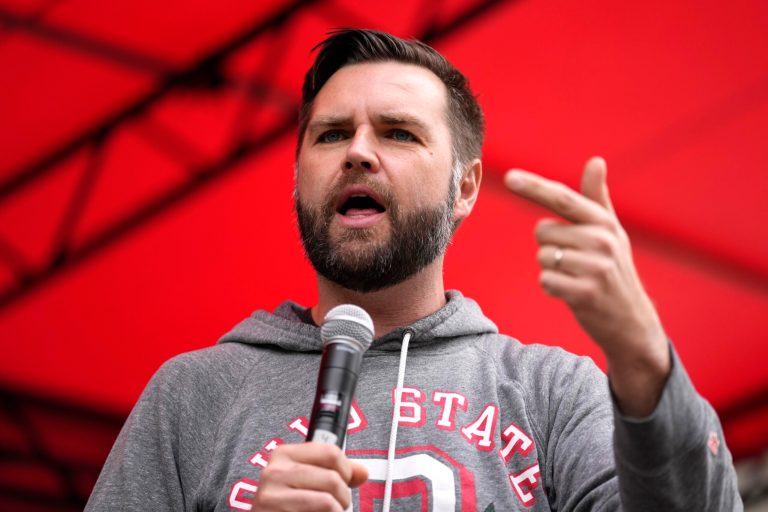 Sen. J.D. Vance (R-OH) speaks during the Ohio March for Life rally at the Ohio Statehouse in Columbus, Ohio, Friday, Oct. 6, 2023.