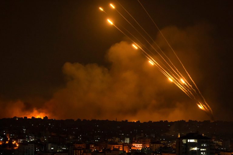 Rockets are fired toward Israel from the Gaza Strip on Sunday, Oct. 8, 2023. The militant Hamas rulers of the Gaza Strip carried out an unprecedented, multifront attack on Israel at daybreak on Saturday, firing thousands of rockets as dozens of Hamas fighters infiltrated the heavily fortified border in several locations, killing hundreds and taking captives. 