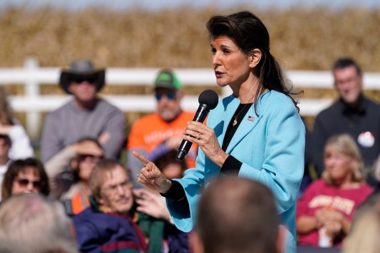 Republican presidential candidate and former South Carolina Gov. Nikki Haley speaks during a town hall, Monday, Oct. 9, 2023, in Boone, Iowa.