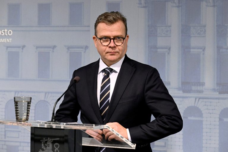 Finnish Prime Minister Petteri Orpo meets the media in Helsinki, Finland, on Tuesday, Oct. 10, 2023. Finnish and Estonian gas system operators on Sunday said they noted an unusual drop in pressure in the Balticconnector pipeline after which they shut down the gas flow. The Finnish government on Tuesday said there was damage both to the gas pipeline and to a telecommunications cable between the two NATO countries.