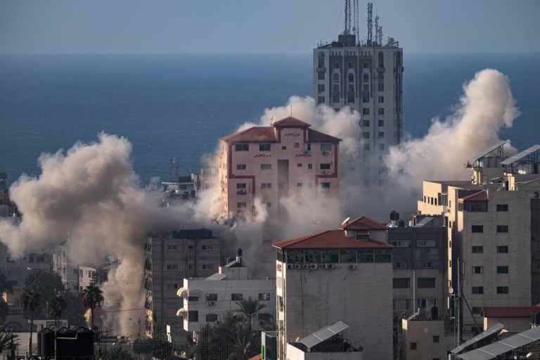 Smoke rises following an Israeli airstrike in Gaza City, Wednesday, Oct. 11, 2023. Palestinian health officials reported hundreds of deaths from Israeli airstrikes in Gaza.