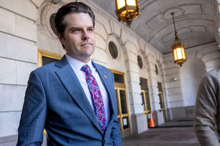 Rep. Matt Gaetz (R-FL) leaves a meeting on Wednesday, Oct. 11, 2023, in Washington.