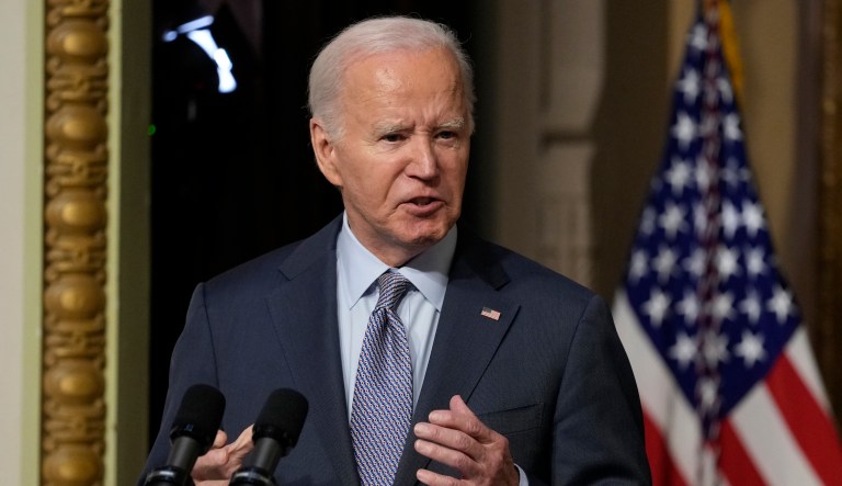 President Joe Biden speaks during a roundtable with Jewish community leaders in the Indian Treaty Room on the White House complex in Washington, Wednesday, Oct. 11, 2023.