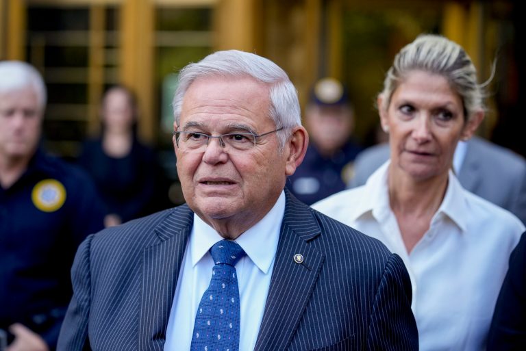 Sen. Bob Menendez and his wife, Nadine Menendez, leave federal court on Wednesday, Sept. 27, 2023, in New York. 