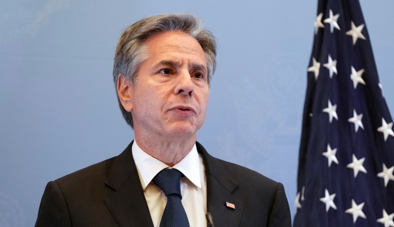 U.S. Secretary of State Antony Blinken speaks during a press conference, Thursday Oct. 12, 2023, in Tel Aviv. 