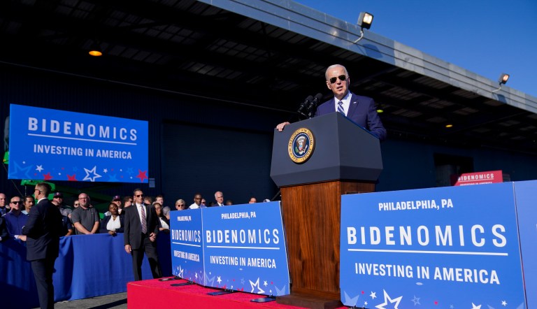 President Joe Biden delivers remarks on clean energy at Tioga Marine Terminal, Friday, Oct. 13, 2023, in Philadelphia.